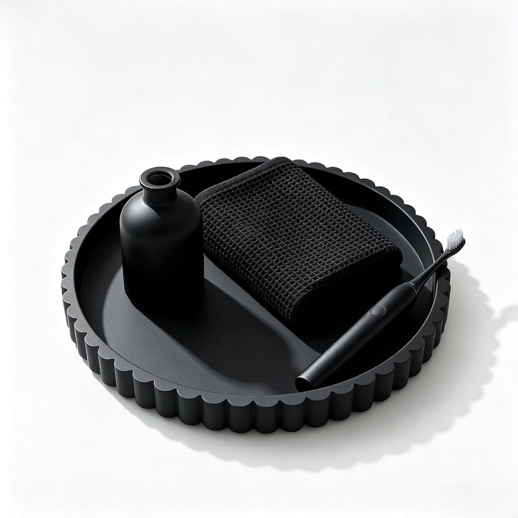 Nevado Round Scalloped Silicone Vanity Tray (Black, 12")
