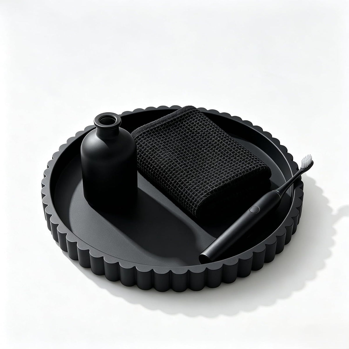 Nevado Round Scalloped Silicone Vanity Tray (Black, 12")
