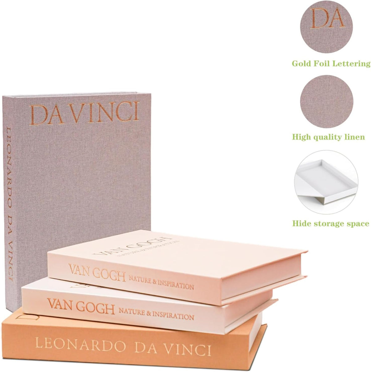 Aesthetic Decorative Books - Set of 2 Linen Boxes with Gold Lettering, Enhance Your Coffee Table, Bookshelf or Mantle Decor - Fake/Faux Books for Home Decoration, Photo & Keepsake Storage