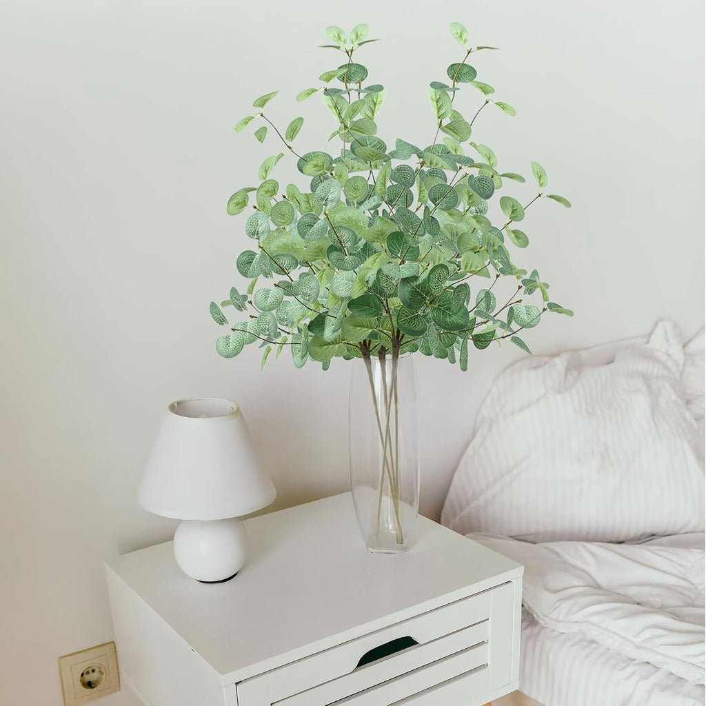 SITUMEIZI 6 Pcs Artificial Eucalyptus Stems 24" Tall Faux Ecualyptus Leaves Fake Greenery Stems Plants for Home Wedding Party Farmhouse Decorations(Green)