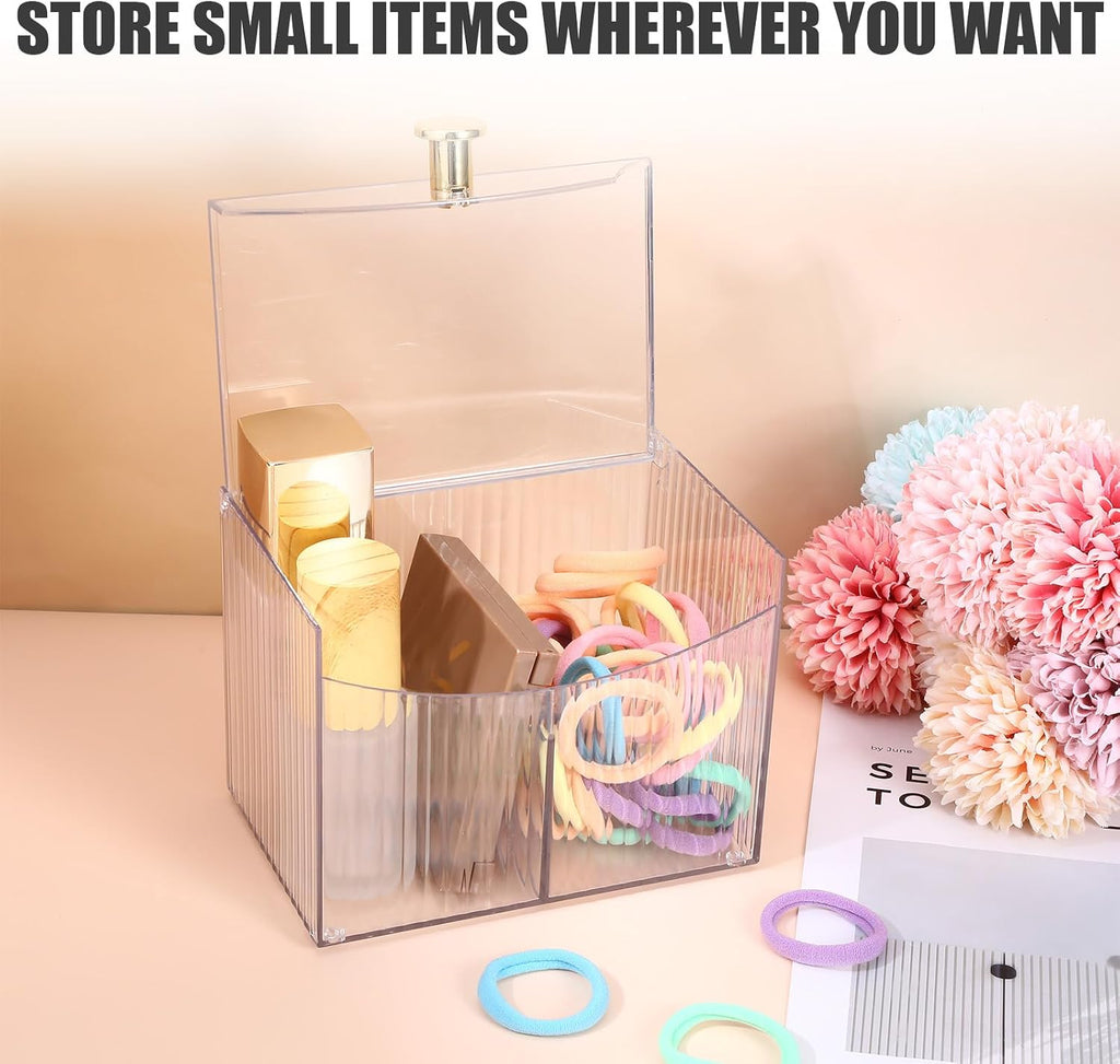 2-Grid Qtip Holder Dispenser,Transparent Cotton Swab Ball Holder with Lid