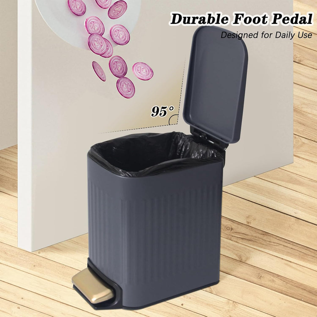 Soddeph Small Narrow Bathroom Trash Can with Lid Bathroom,1.6 Gallon Stainless Steel Wastebasket with Lid Soft Close,Slim Trash Can with Removable Inner Bucket for Toilet, Bedroom,Office (Gray)