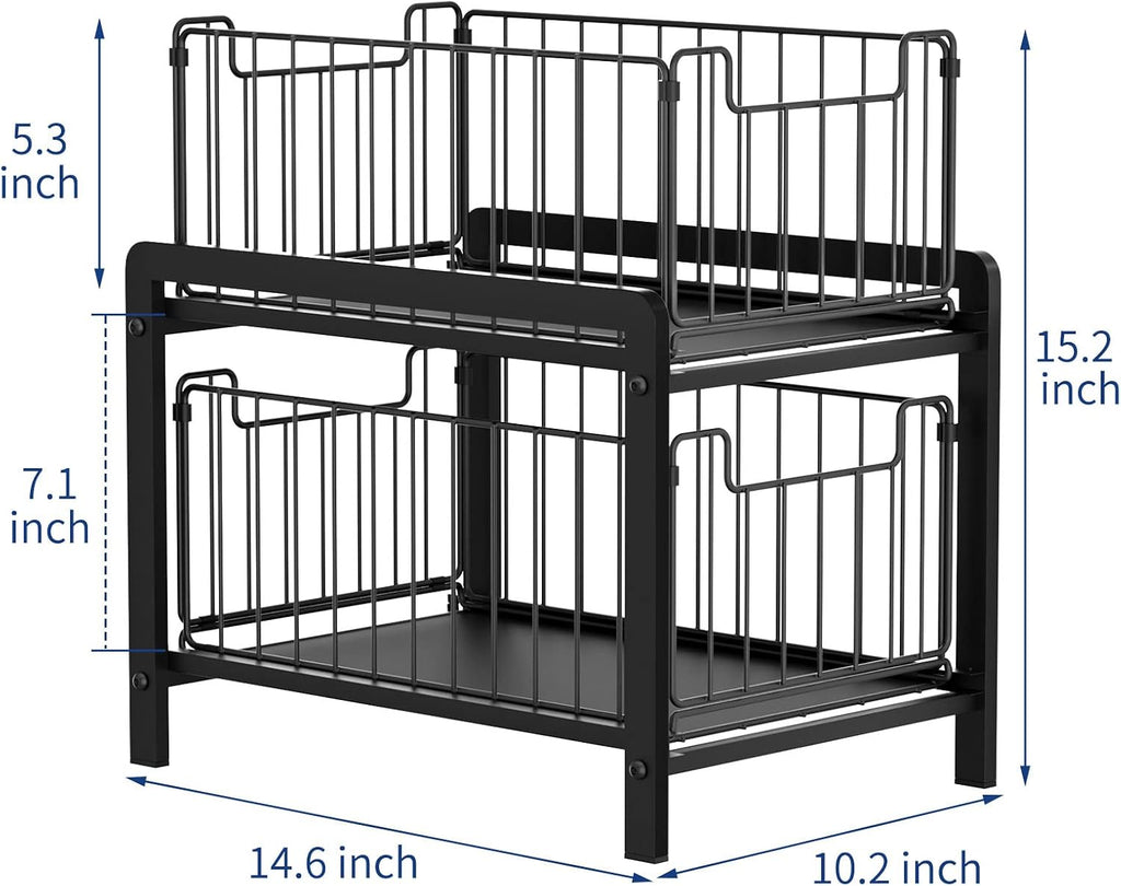 NPPLUS 2 Tier Black Under Sink Organzier With Sliding Drawer