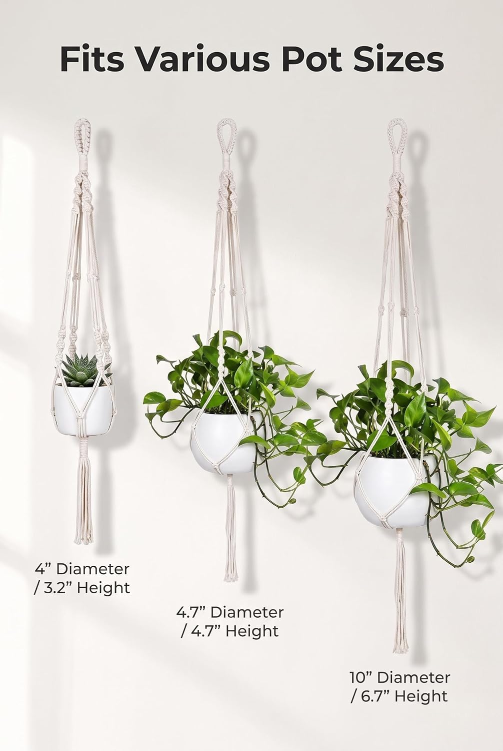 Macrame Plant Hanger for Indoor and Outdoor Plants,42", Ivory,1PCS