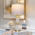Rinweey Crystal Glass Table Lamp with USB C+A Ports & AC Outlet,Modern Bedroom Lamps,Gold Lamp for Night Stands Bedroom Living Room,Nightstand Lamp LED Bulbs Included,Single Gold