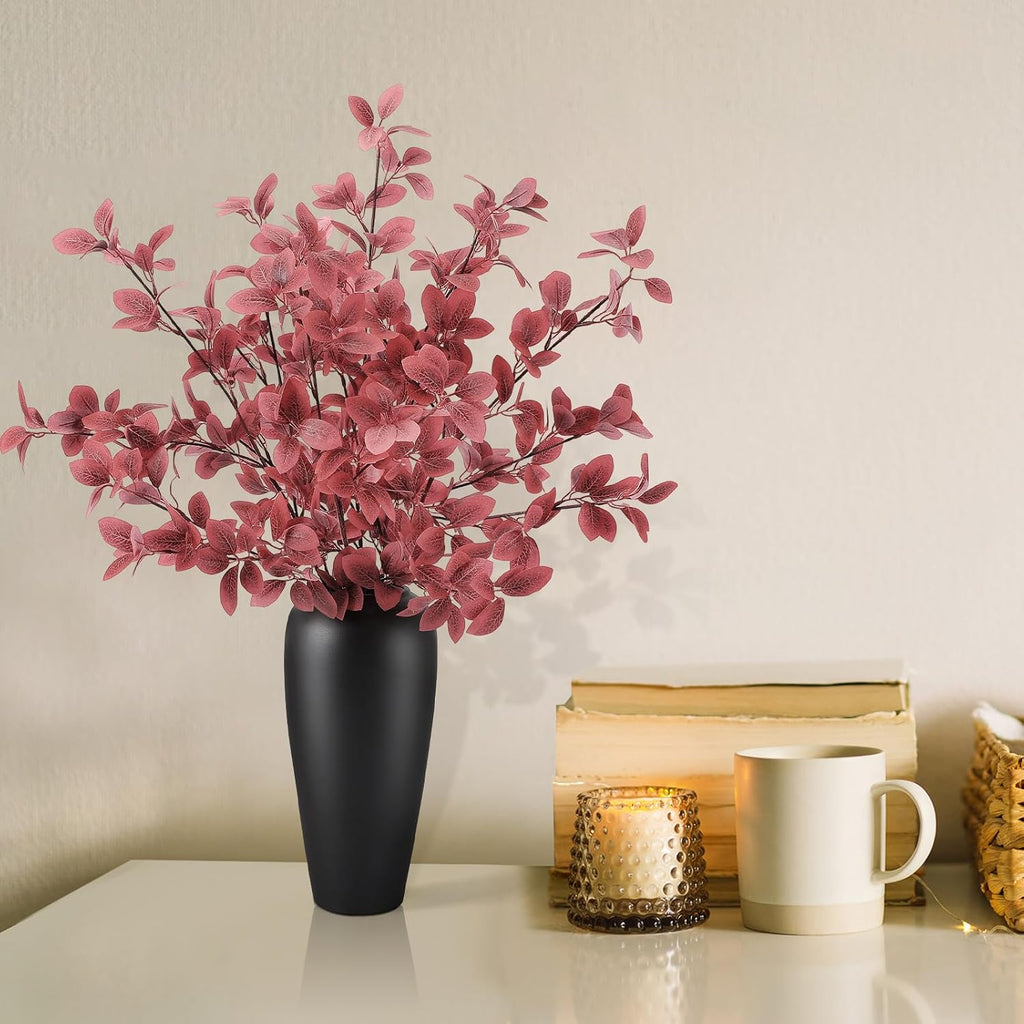 Janinka 5 Pcs Faux Fall Eucalyptus Stems for Vases Farmhouse, Red