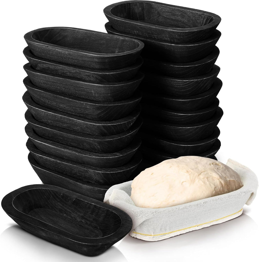 Nuogo 20 Pcs Wooden Dough Bowls Bulk 8.6 Inch Rustic Vintage Hand Carved Wood Dough Bowls Dining for DIY Home Crafts Making Farmhouse Fruits Supplies(Black)