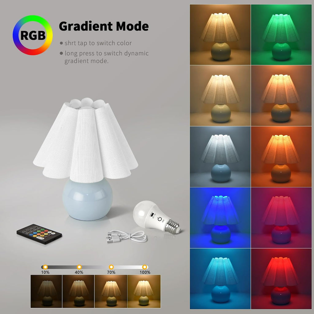Rechargeable Crodless Small Table Lamp, Battery Operated Remote Control LIght Blue Mini Cute Table Lamps for Bedroom Nightstand, Cute Small Table Lamp for Small Spaces for Kitchen Counter, Bookshelf