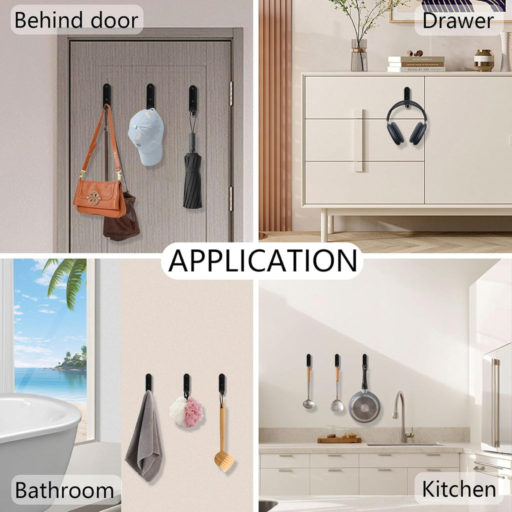 2PCS Foldable Wall Hooks, Heavy Duty Zinc Alloy Folding Wall Hooks,Folding Coat Hooks, Flip Down Hook for Hanging Coats, Bags, Hats, Cooking Utensil, Bathrobes, Keys (Black)