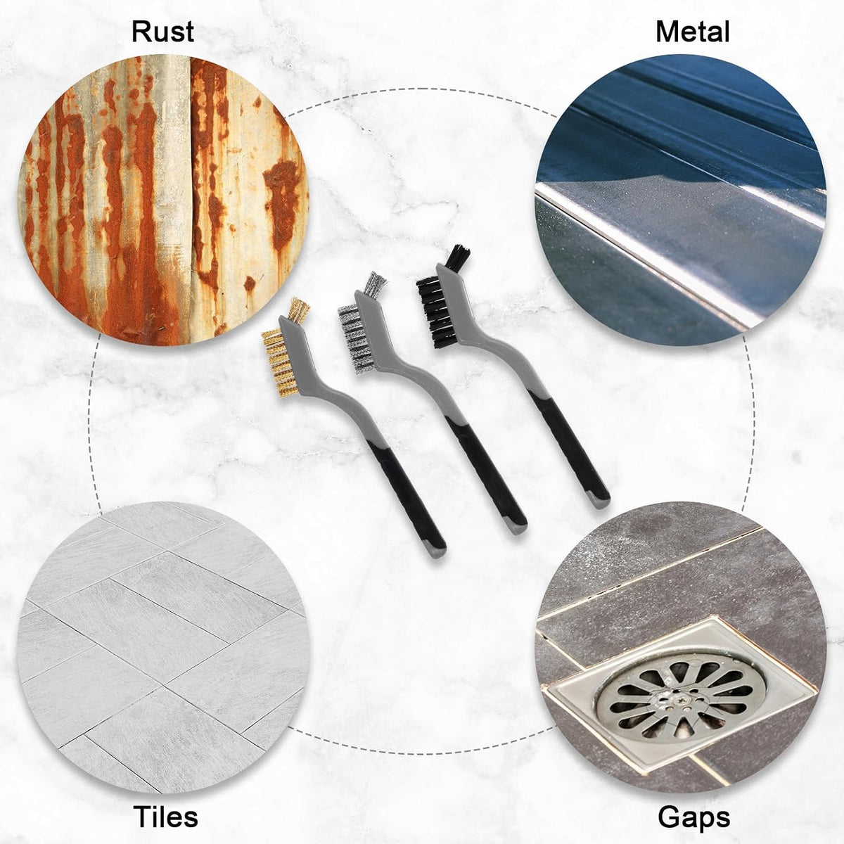 Reallnaive 50 Pcs Mini Wire Brush Set 7 Inch Stainless Steel Brass Nylon Bristles Small Wire Brushes for Rust Removal Paint Scrubbing Deep Cleaning(Brass/Stainless Steel/Nylon,Gray,Black,Brown)