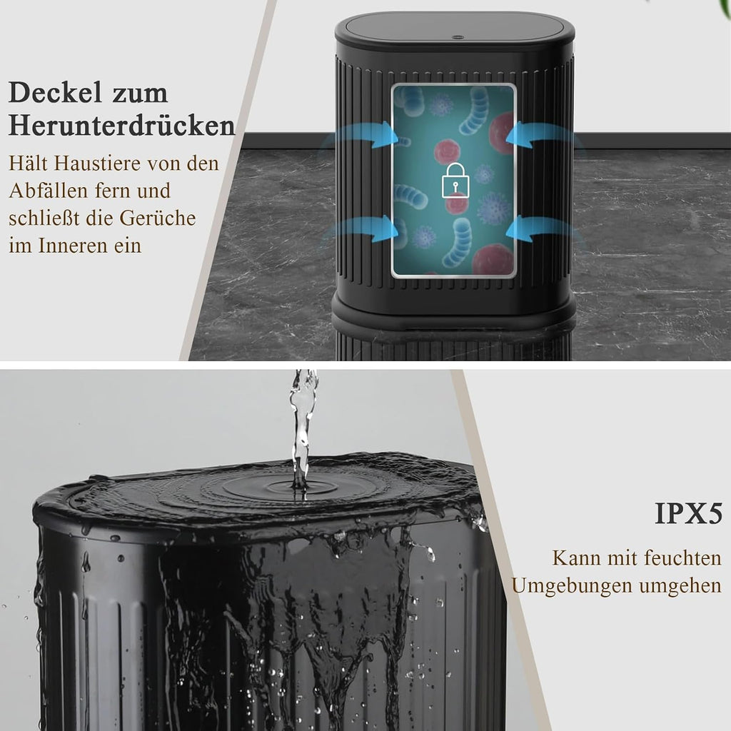 1.6 Gallon Trash Can with Lid, Small Bathroom Trash Can Wastebasket, Slim Garbage Can with Inner Bucket, Press Top Lid Garbage Container Bin for Kitchen, Home, Office, Bedroom, Living Room (Black)