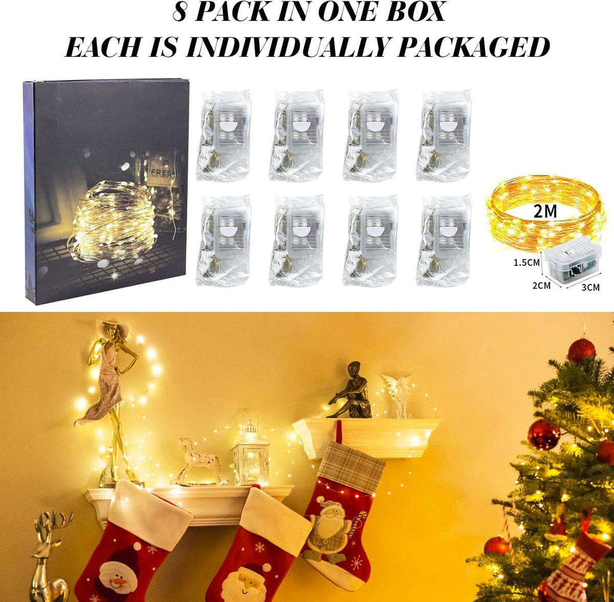 ZGWJ 8 Pack Warm White Fairy Lights, Mini String Lights