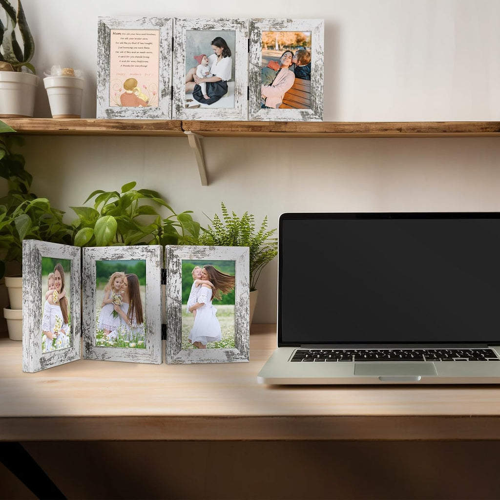 Golden State Art, 4x6 Triple Frame Distressed White- Real Glass, 1 Pack