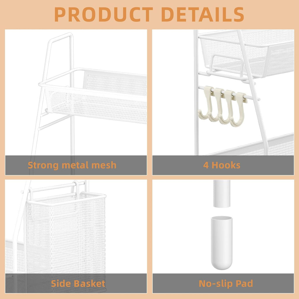 2 Tier Bathroom Countertop Organizer, Vanity Storage Shelf, Small, White