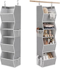 sutinban Hanging Closet Organizer 5 Shelf with 4 Side Mesh Pockets, Foldable Closet Organizers and Storage Hanging for Wardrobe, Closet Rod & RV Camping, Front Anti-Slip Support, Grey
