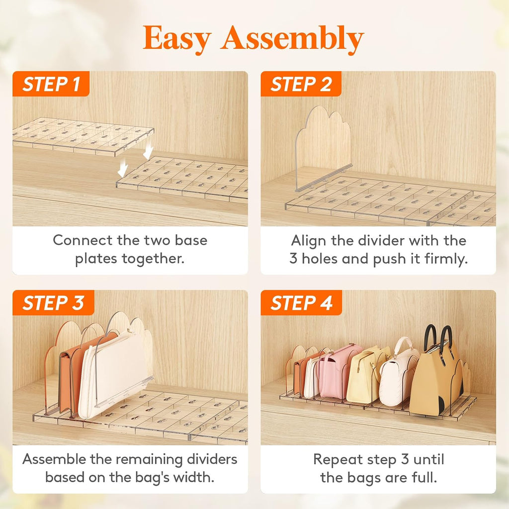 Lifewit Purse Organizer for Closet, Adjustable Clear Handbag Shelf Dividers