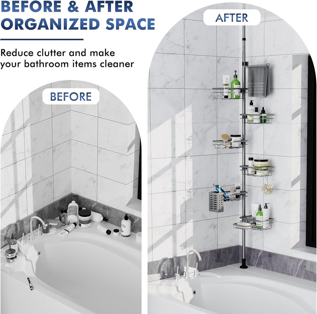 Corner Shower Caddy Tension Pole,Bathroom Shelf for Inside Shower Organizer