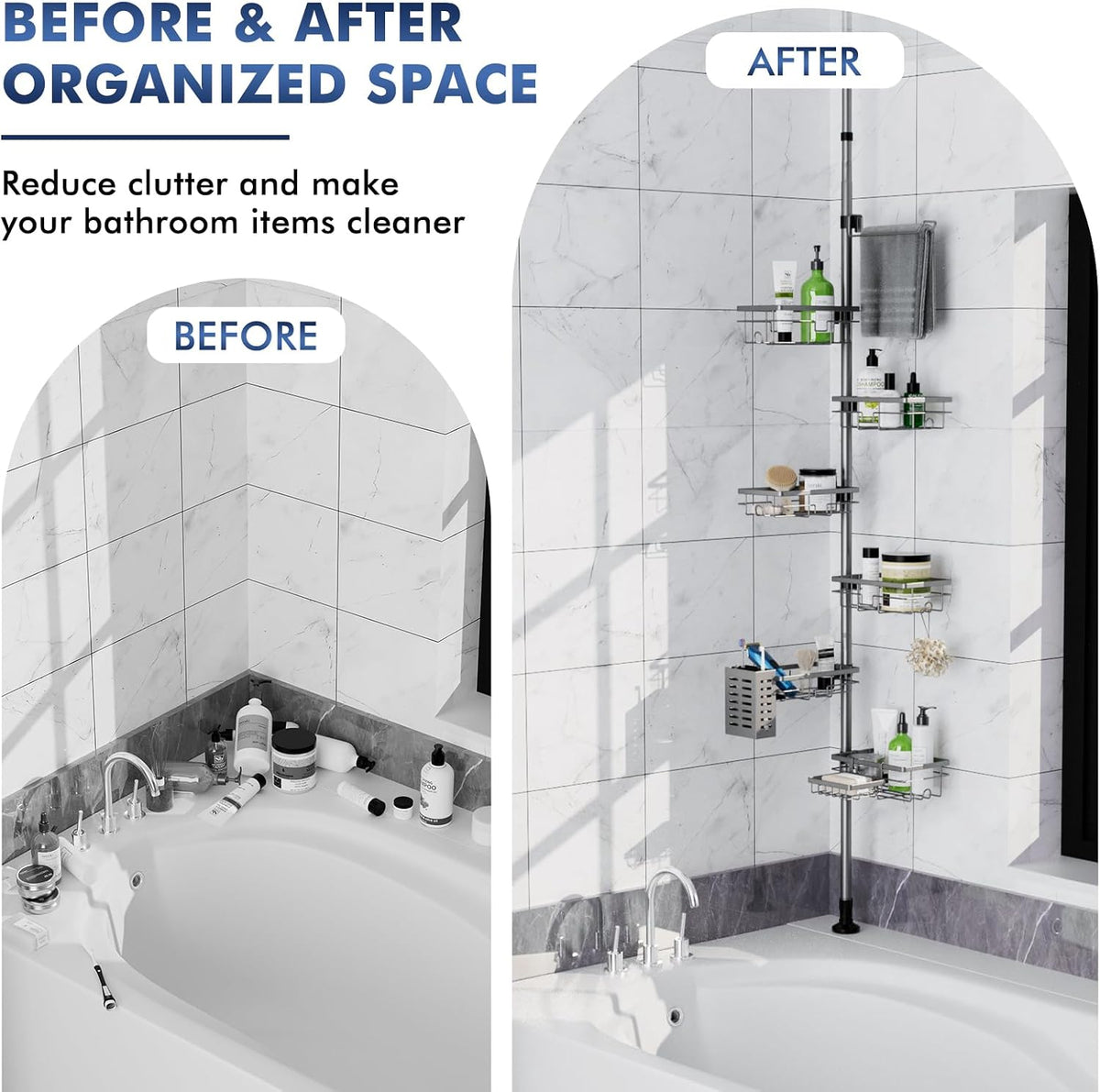 Corner Shower Caddy Tension Pole,Bathroom Shelf for Inside Shower Organizer