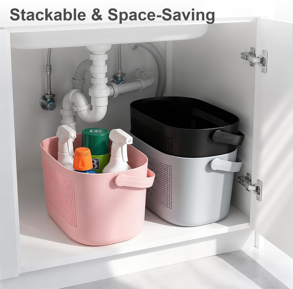 Plastic Portable Shower Caddy Basket, Storage Organizer with Handle, Black