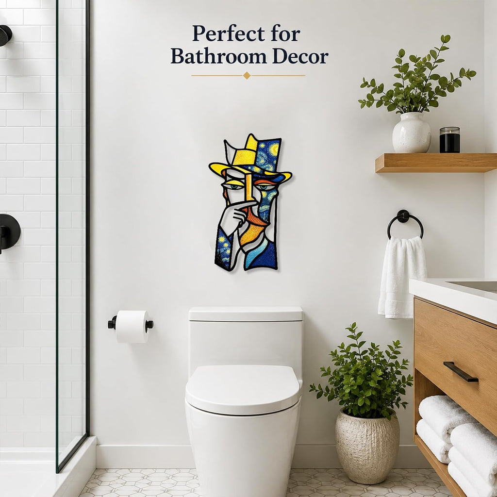 Kercan Bathroom Wall Decor, 14.1 x 8.6 Inch Abstract Metal Face Wall Art