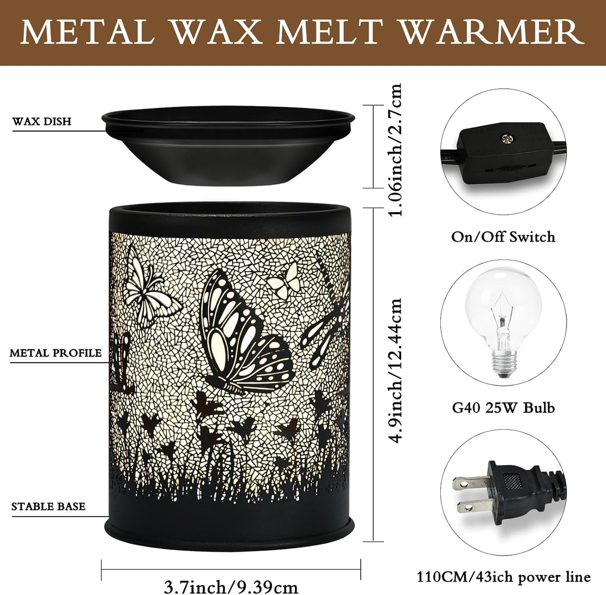 scentsy Wax Warmer for Scented Wax melt Warmer Wax Melter for Candle Making lamp Candle Warmer Plate Oil Burner for Home Decor and Gifts for Holiday （Dragonfly/Butterfly）…