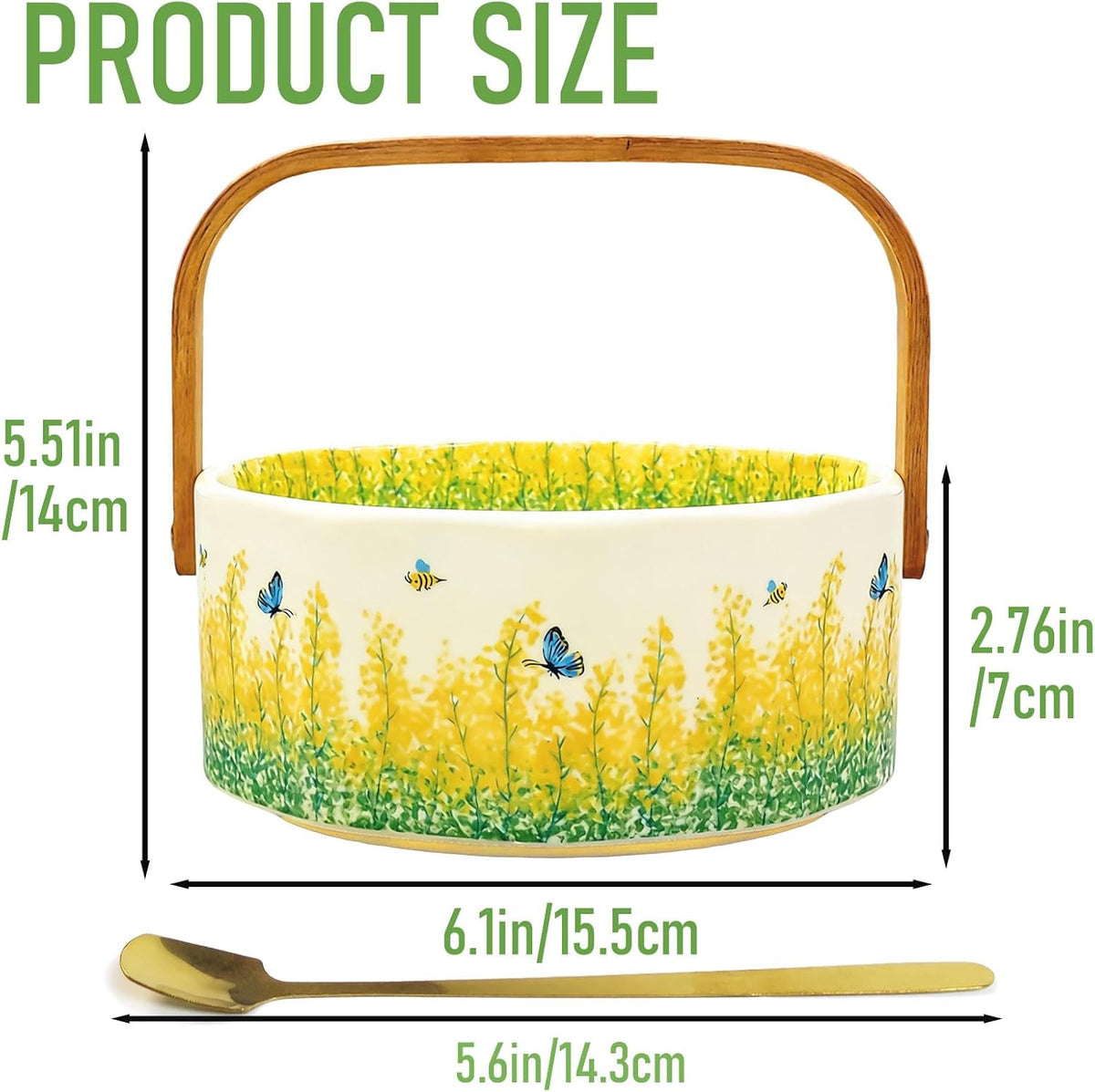 Ceramic Fruit Basket with Wooden Handle