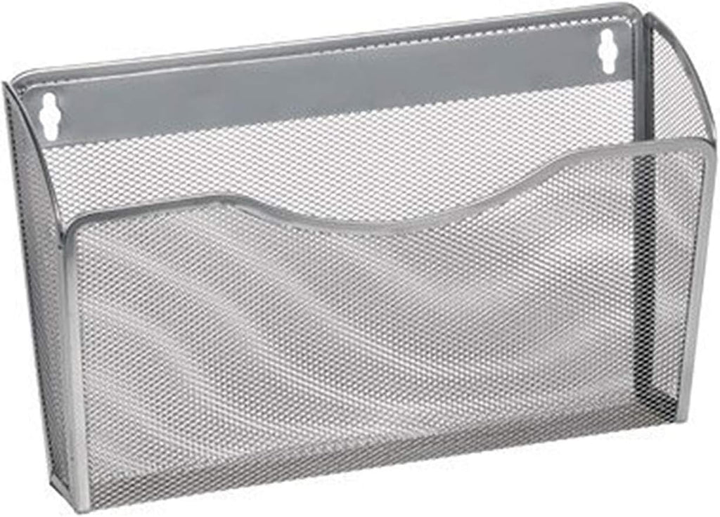 YBM Home Mesh Wall Mount File Organizer Holder for Home and Office, Single Pocket Hanging File Holder for Folders, Documents, Letters, and Magazines, Silver 1 Pack