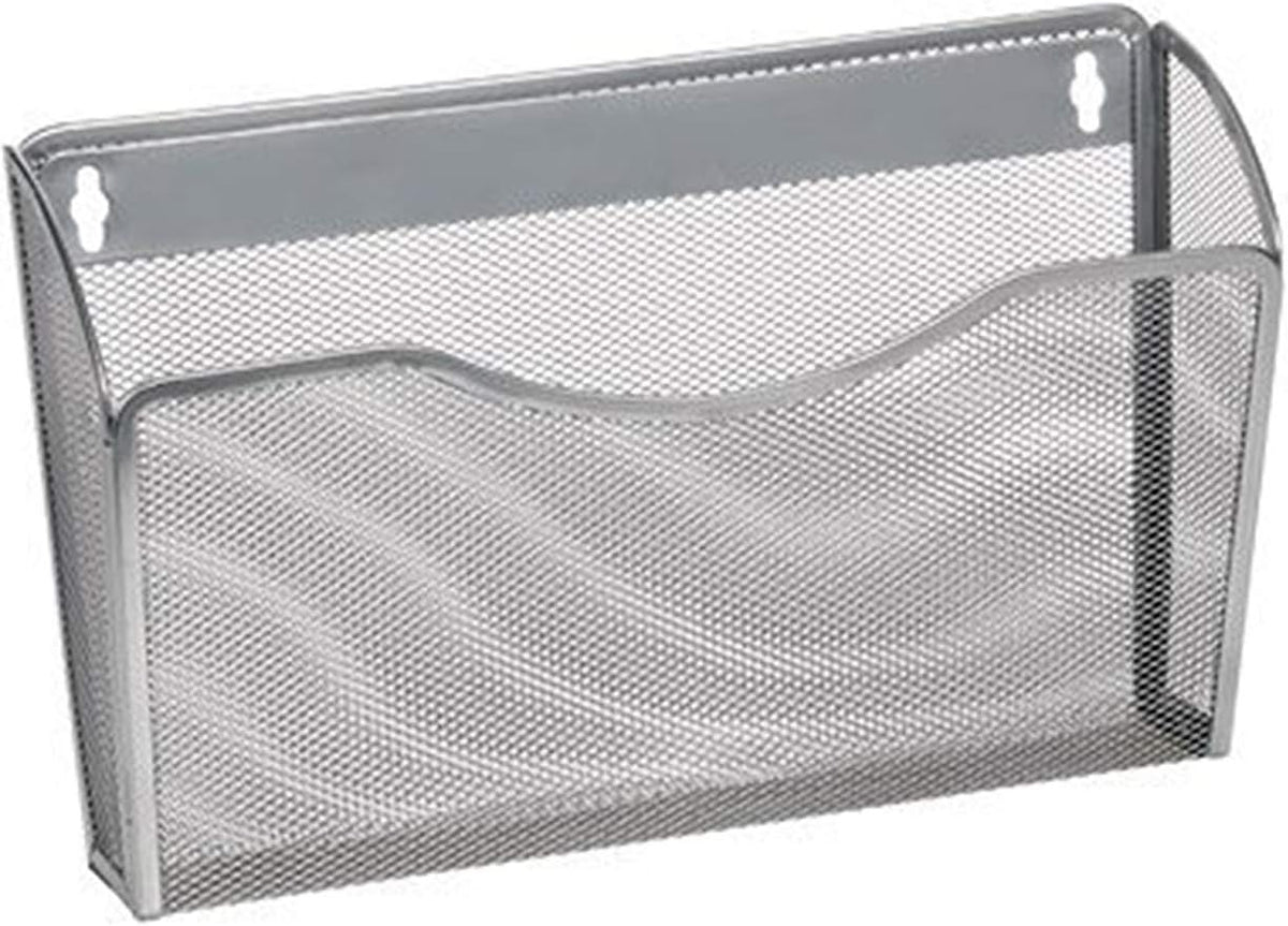 YBM Home Mesh Wall Mount File Organizer Holder for Home and Office, Single Pocket Hanging File Holder for Folders, Documents, Letters, and Magazines, Silver 1 Pack