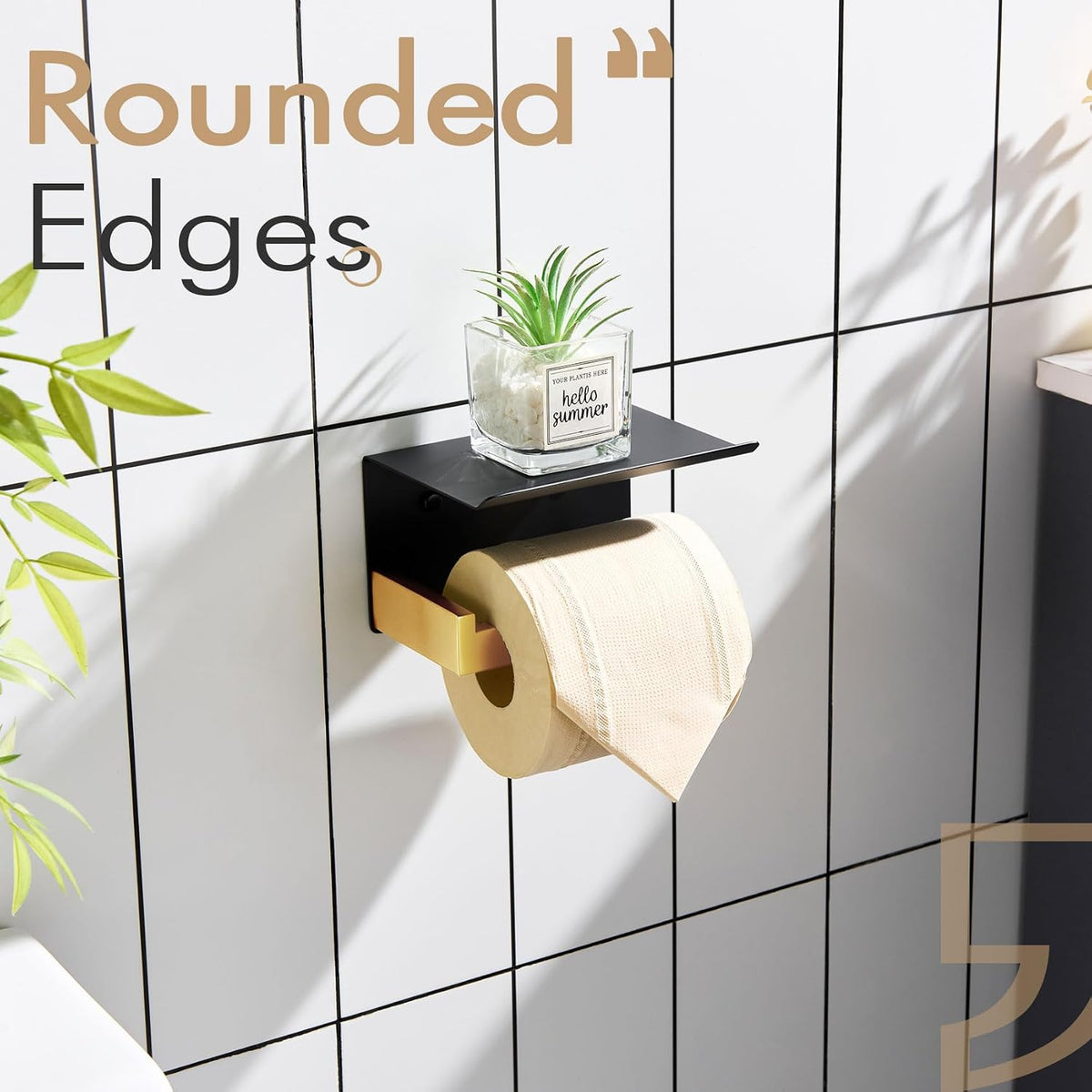 KOKOSIRI Toilet Paper Holders with Shelf Bathroom Toilet Paper Roll Holder Wall Mounted T-304 Stainless Steel, Matte Black and Gold B2010GDK (Pack of 2)
