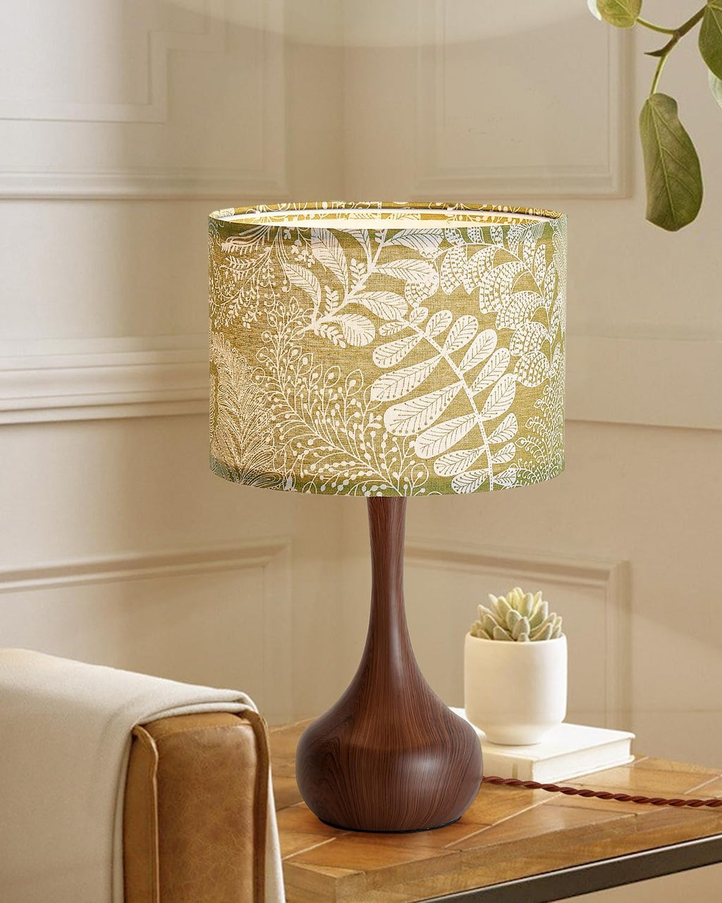 17" Small Green Shade Red Brown Table Lamp for Bedroom Living Room