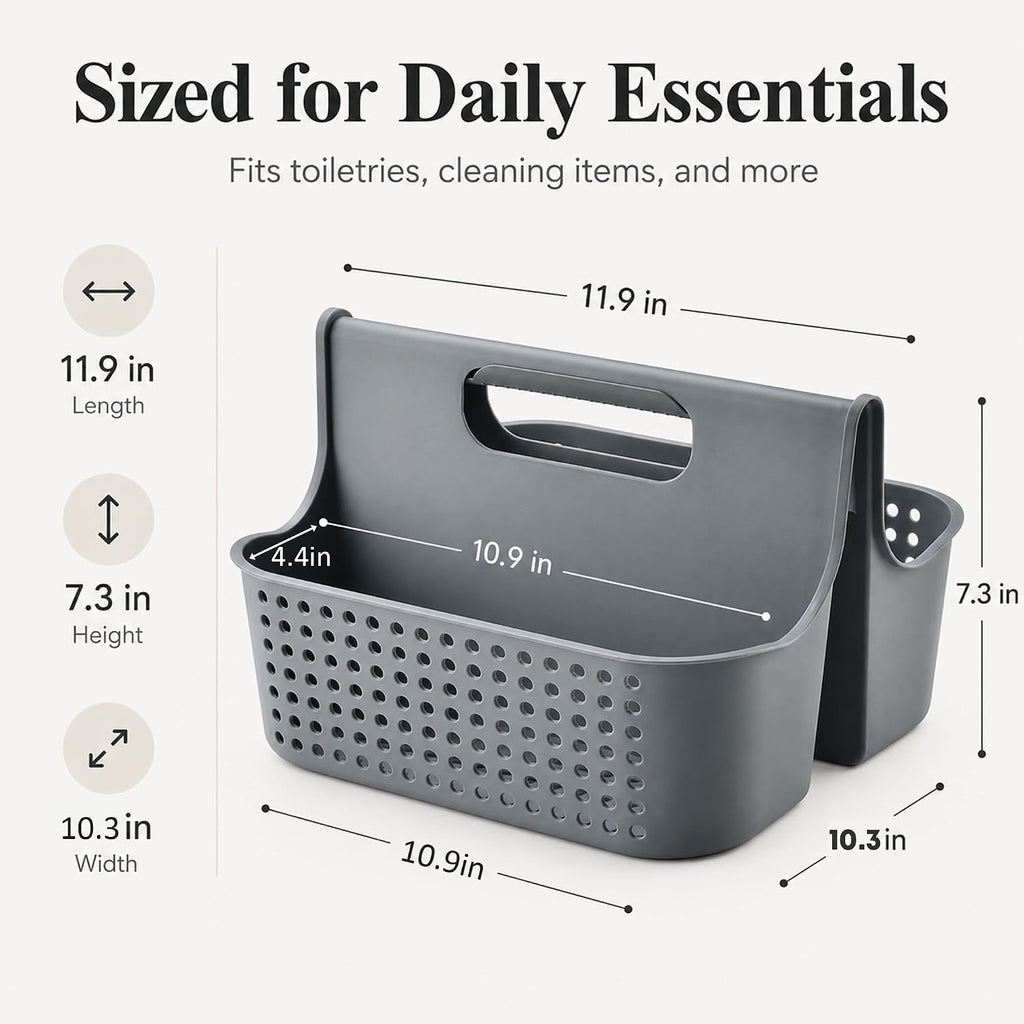 Haundry Portable Shower Caddy Basket, 2 Compartments Plastic Cleaning Caddy Organizer, Large Storage Tote with Handle for Bathroom, College, Dorm Room Essentials, Grey