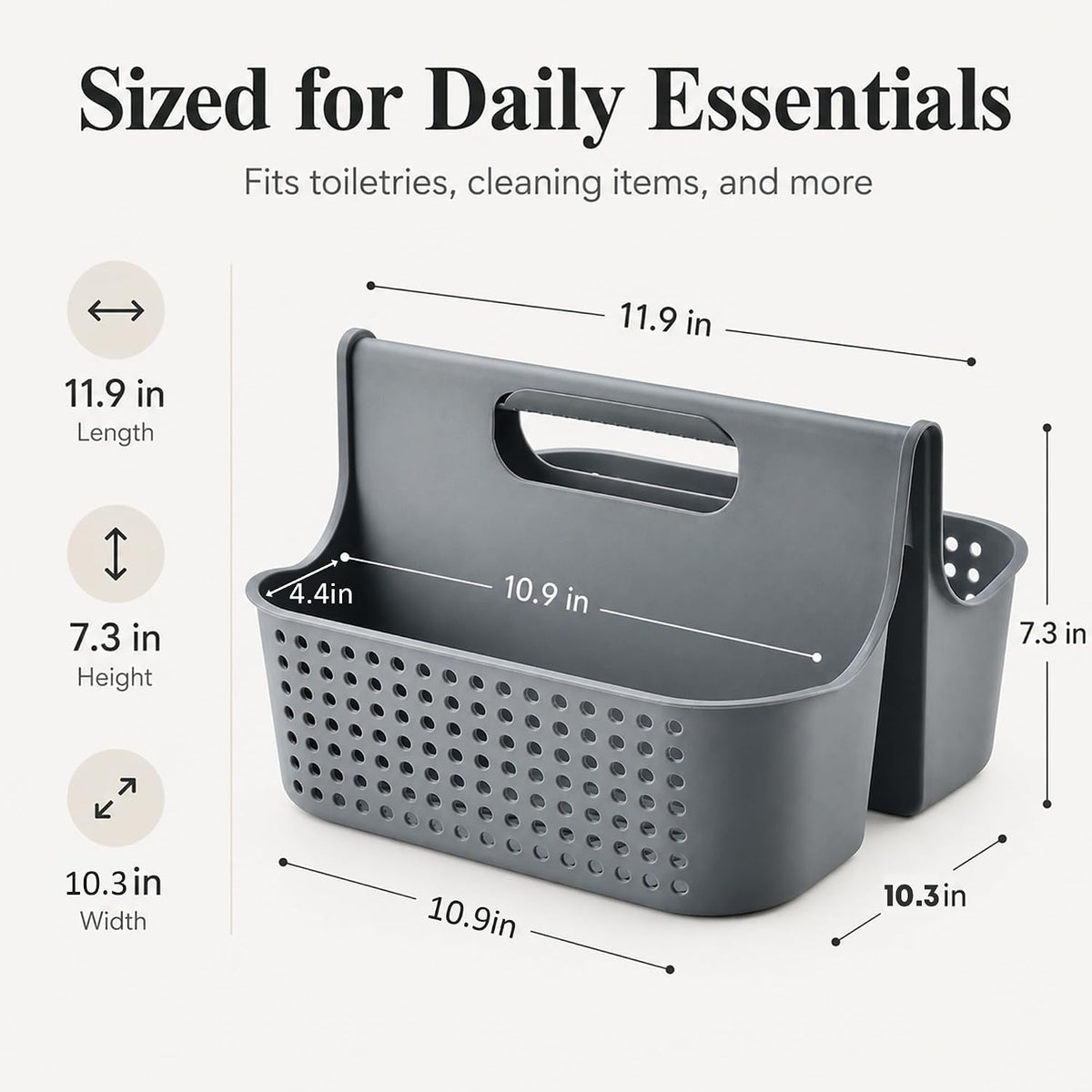 Haundry Portable Shower Caddy Basket, 2 Compartments Plastic Cleaning Caddy Organizer, Large Storage Tote with Handle for Bathroom, College, Dorm Room Essentials, Grey