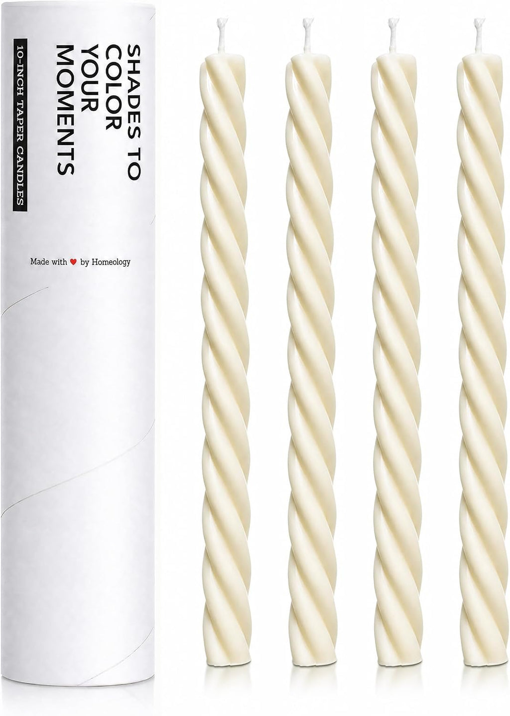 10" Candle Sticks, Twisted Taper Candles, Ivory, 4-Pack, Unscented