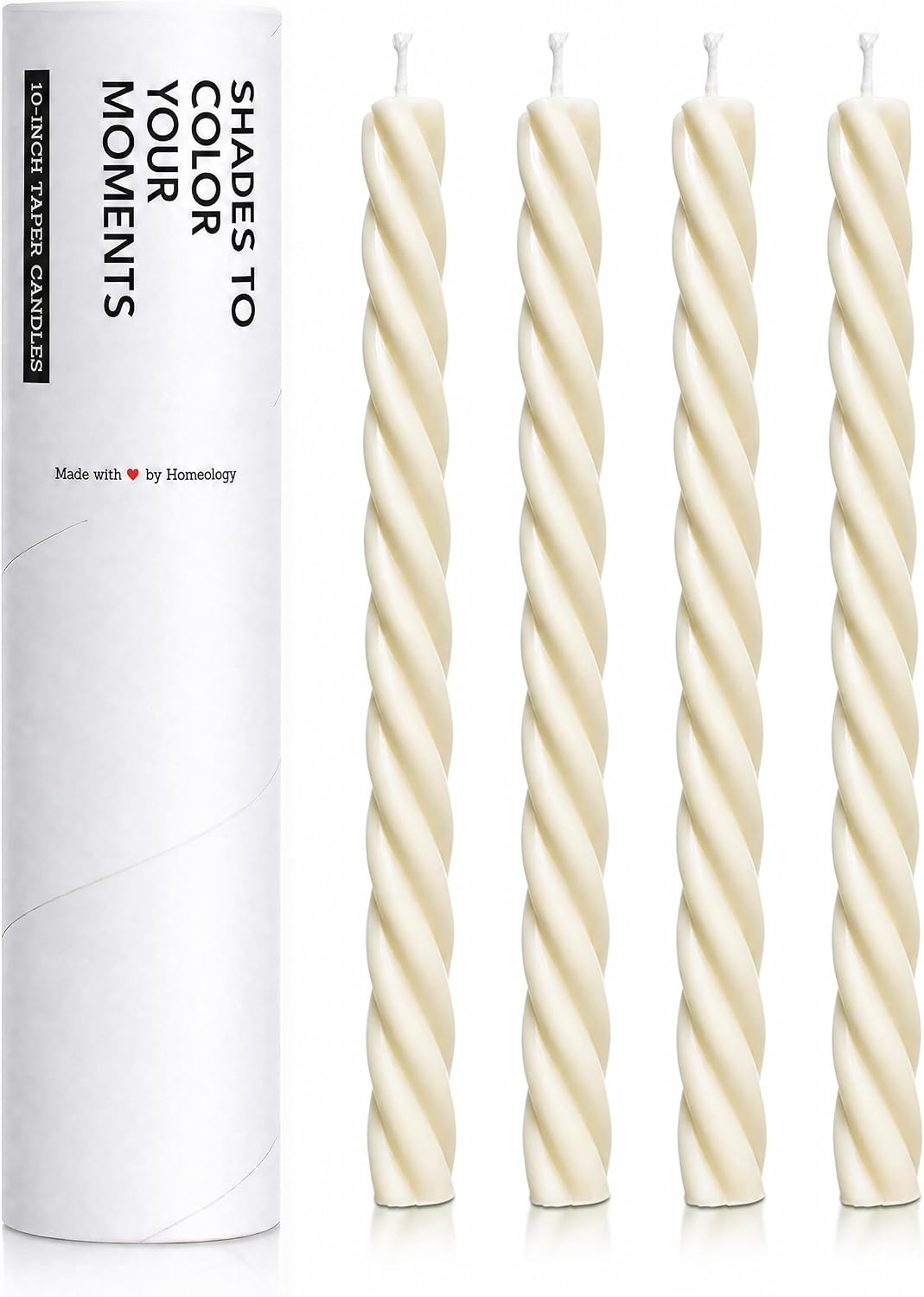 10" Candle Sticks, Twisted Taper Candles, Ivory, 4-Pack, Unscented