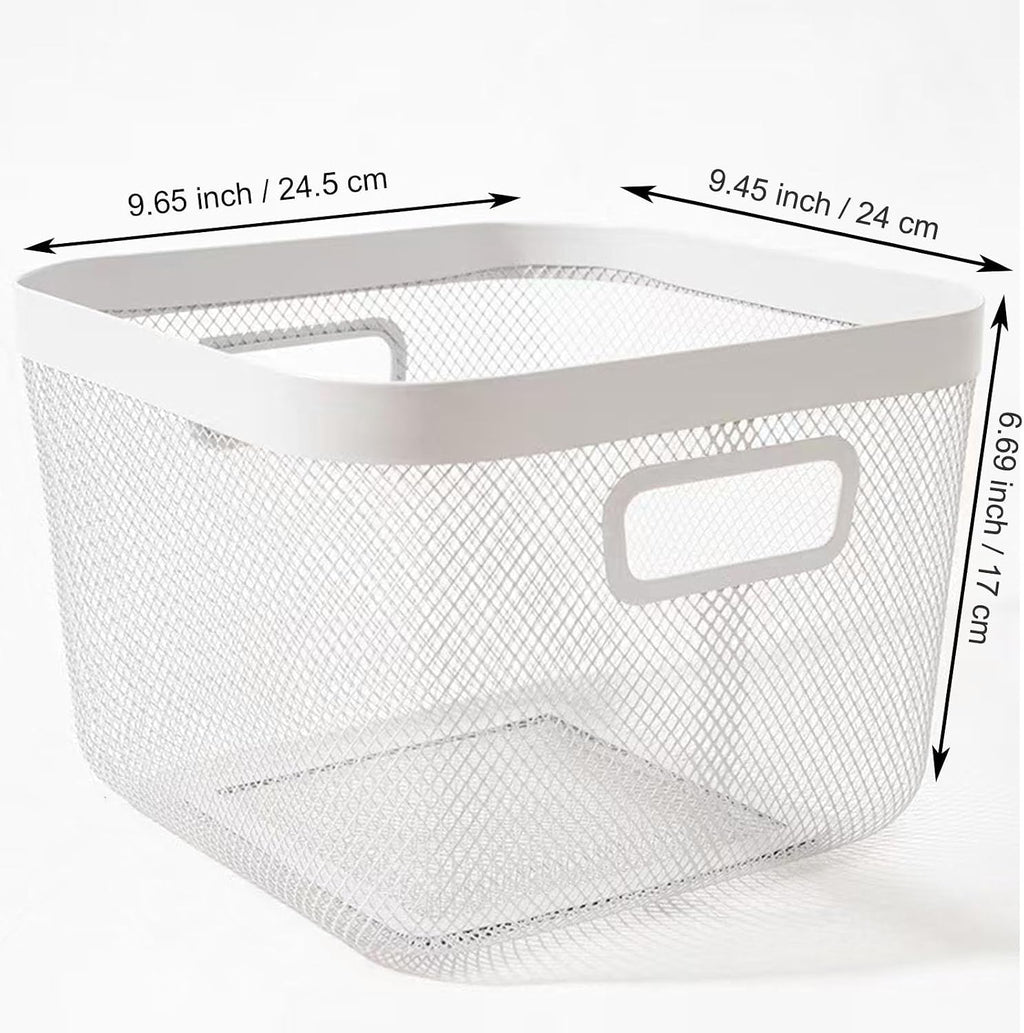 AJIODA Metal Mesh Steel Baskets, Household Wire Storage Organizer Bin Garden Harvest Basket Multi-functional Fruit Baskets with Handles for Kitchen Bathroom Picnic Shopping Decor Cabinet Home, White