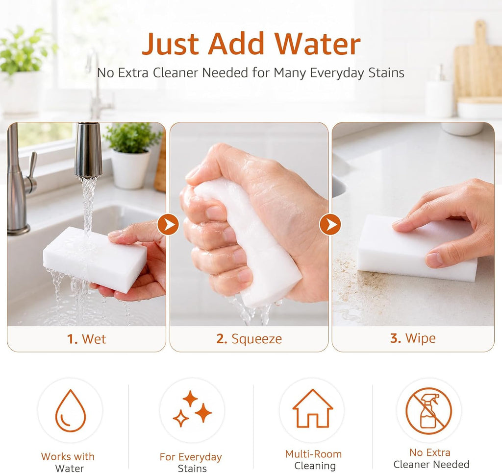 50 Pack Melamine Cleaning Sponges, White Magic Foam Eraser Scrub Pads Bulk