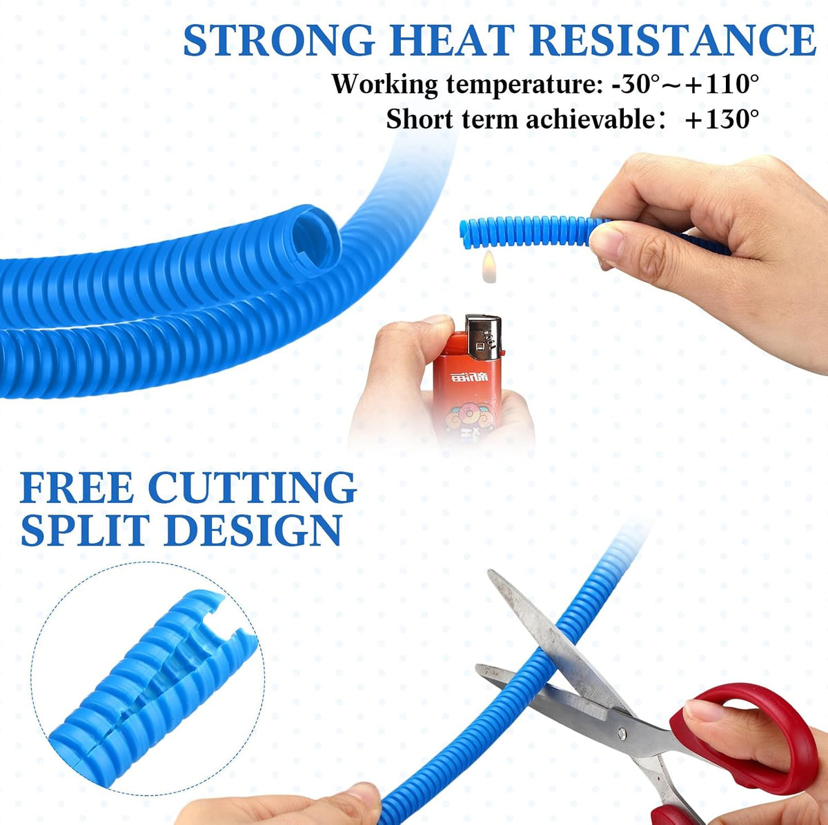 1/4 Inch x 24.6 ft Wire Loom Split Tubing Guard Plastic Convoluted Flex Electric Wire Cord Protectors from Pets No Chew (Blue)