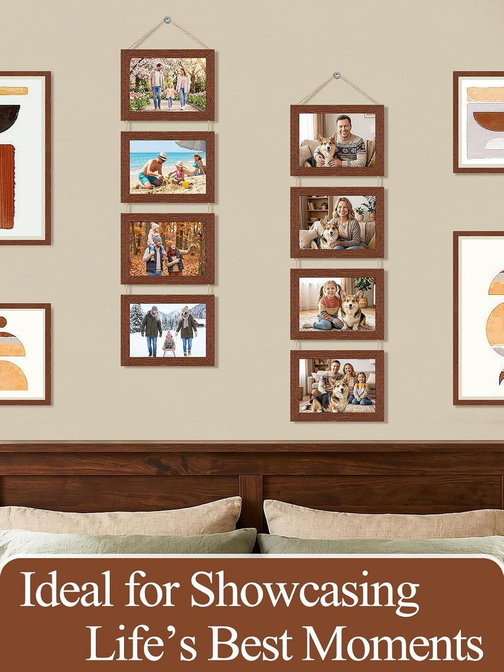 5x7 Wooden Hanging Collage Picture Frames, Farmhouse Wall Decor, 8 Openings