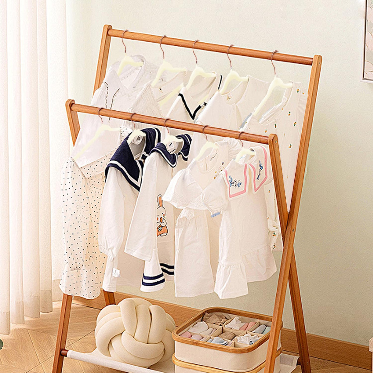Baby Velvet Hangers Non-Slip Space Saving Swivel Hook 32 Pack Cream