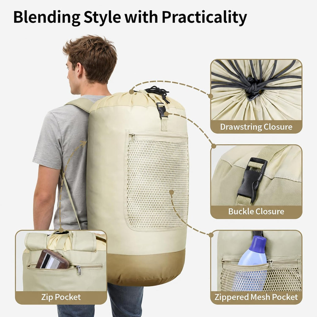 F-color Laundry Backpack Bag for College - 75L Laundry Bag, Khaki