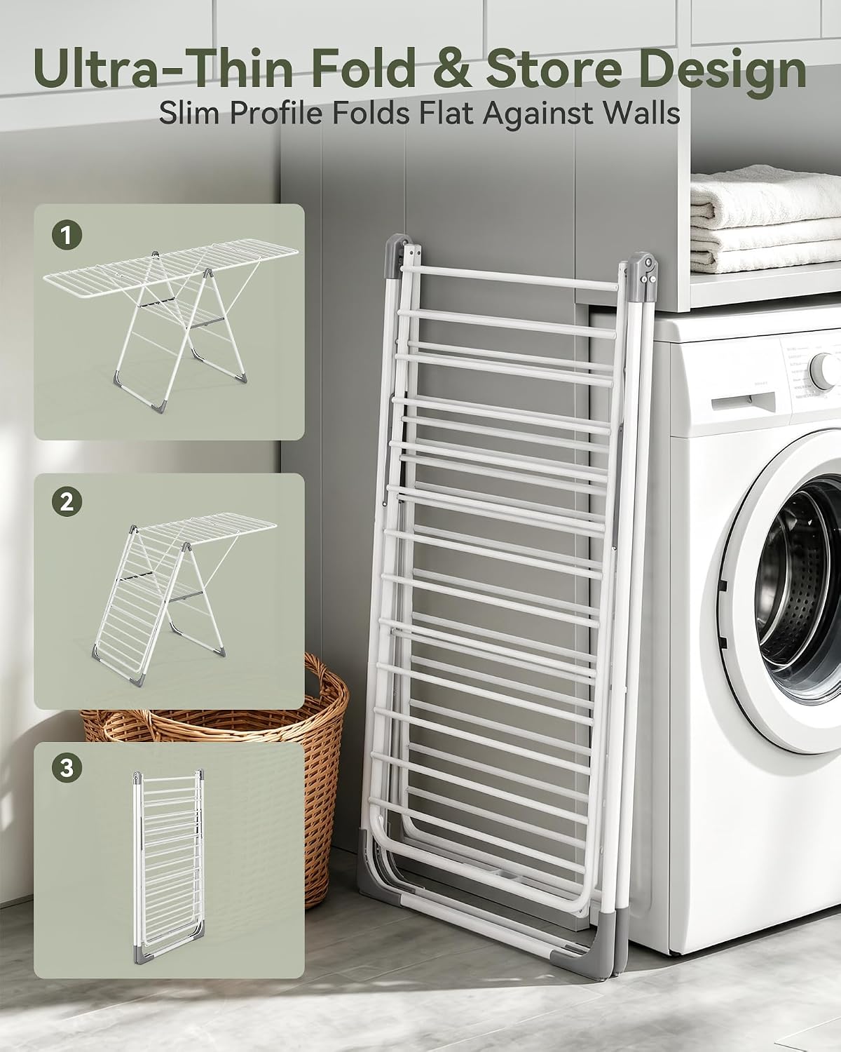 APEXCHASER Foldable Gullwing Clothes Drying Rack, 2‑Tier 28‑Rod Laundry Dryer Rack