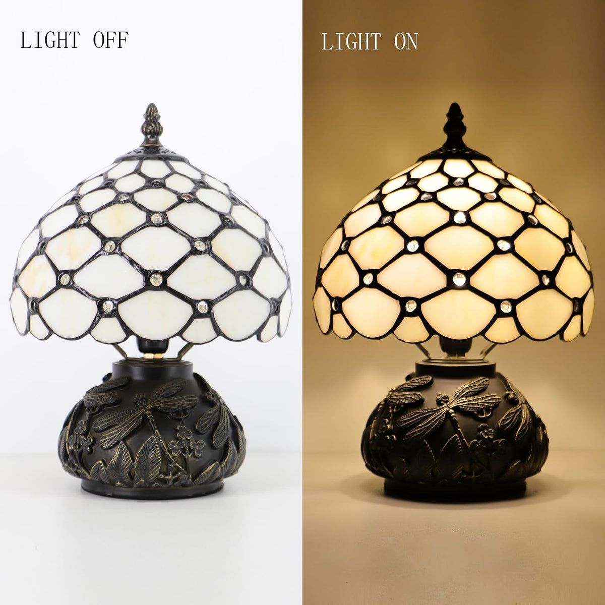 Small Tiffany Mushroom Table Lamp,Mini Memory Sympathy Antique lamp 8X11 Inch (Cream Bead)