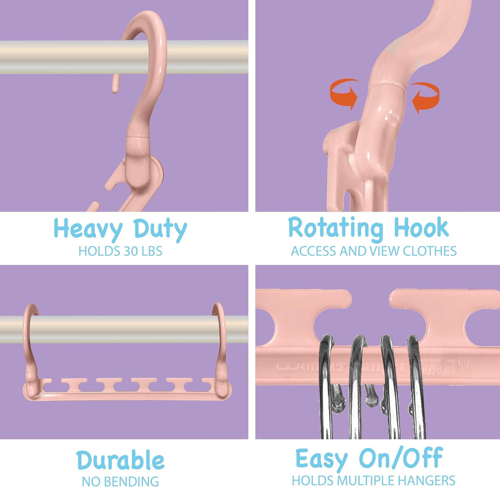Wonder Hanger Max Space Saving Hangers, 10-Pack, 360° Hooks, Pastel Pink