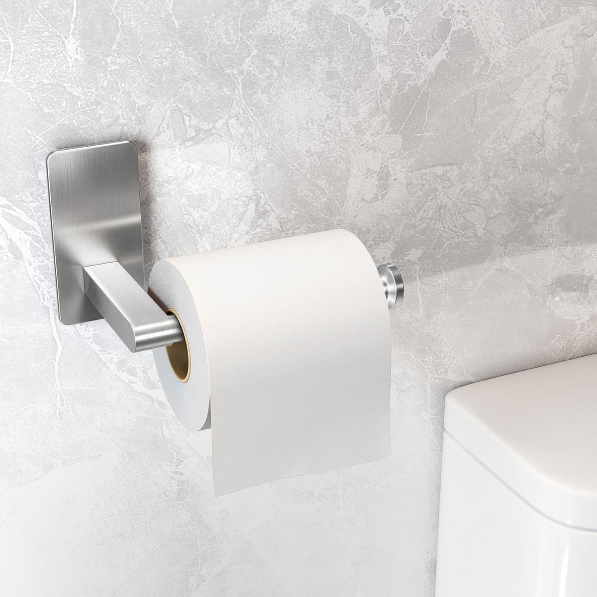 STWWO Toilet Paper Holder Self Adhesive, Extra-Wide Gap, Brushed Nickel