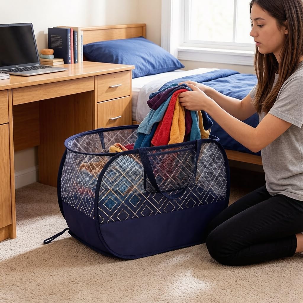 100L Extra Large Mesh Pop Up Laundry Hamper 2 Pack with Pocket and bag