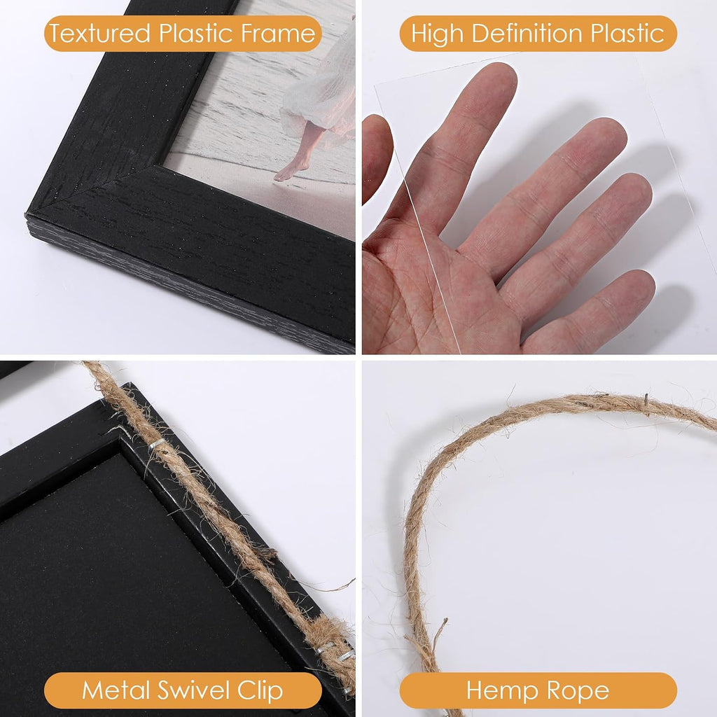 2 Pack Hanging Collage Picture Frames Set, 4 Openings Each For 4x6 Inch Photos, Vertical Multi Photo Display with String For Wall Decor