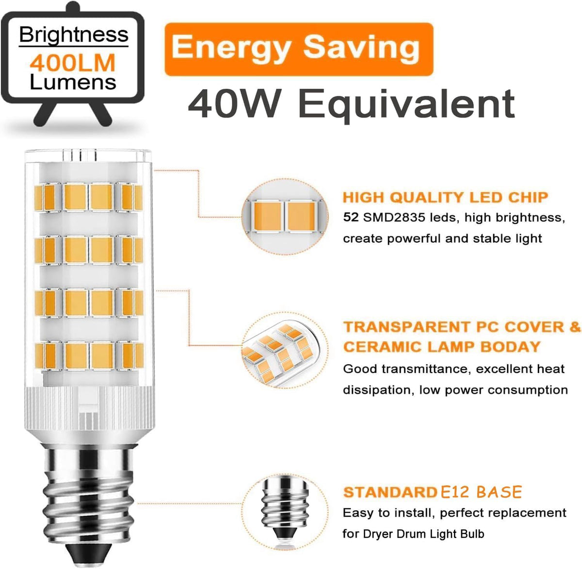 Salt Lamp Bulbs E12 T20 C7 5W 110V 2700K Warm White Light 500lm for Himalayan Salt Lamps & C7 Replacement Bulbs, Dimmable,Night Lights - 2Pack (2)