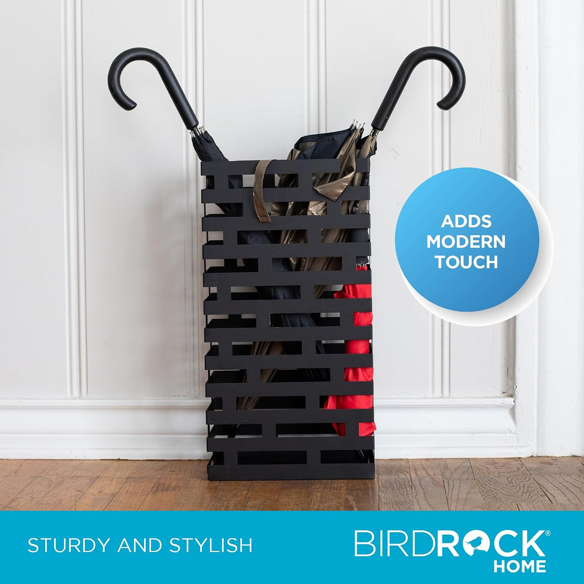 BIRDROCK HOME Umbrella Stand with Removable Water Tray, Black Stripe