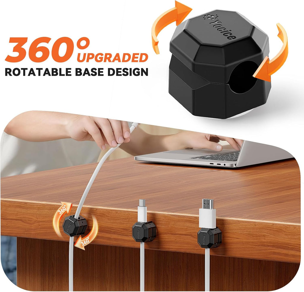 12 Pack Rotatable Cable Clips,Spring Cord Organizer Desk Cable Management Cord Holder Adhesive Phone Charger Cord Clips for Home Office Car Wall Nightstand Accessories Black