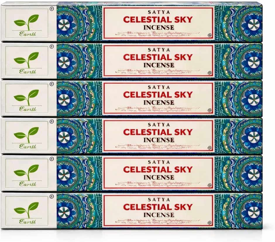 Earth Satya Celestial Sky Perfumed Incense Sticks 15g (Pack of 6) Hand Rolled Natural Incense for Meditation Relaxation and Home Fragrance